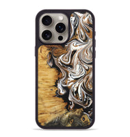 iPhone 15 Pro Max Wood+Resin Phone Case - Linda (Black & White, 722208)