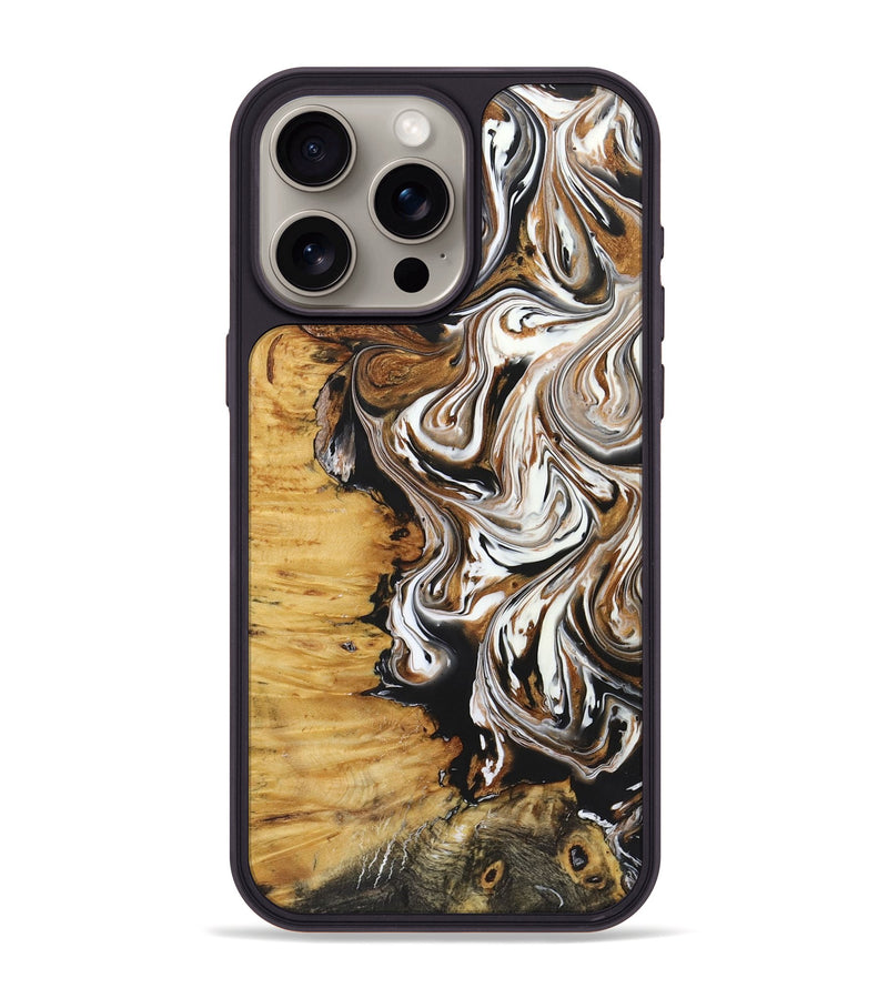 iPhone 15 Pro Max Wood+Resin Phone Case - Linda (Black & White, 722208)