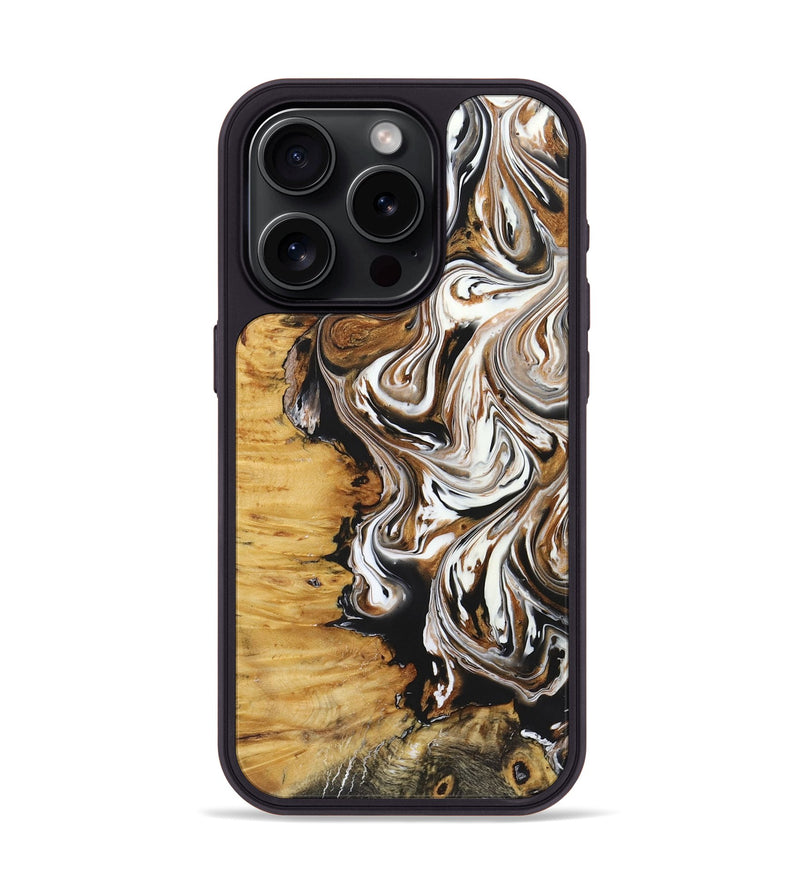 iPhone 15 Pro Wood+Resin Phone Case - Linda (Black & White, 722208)