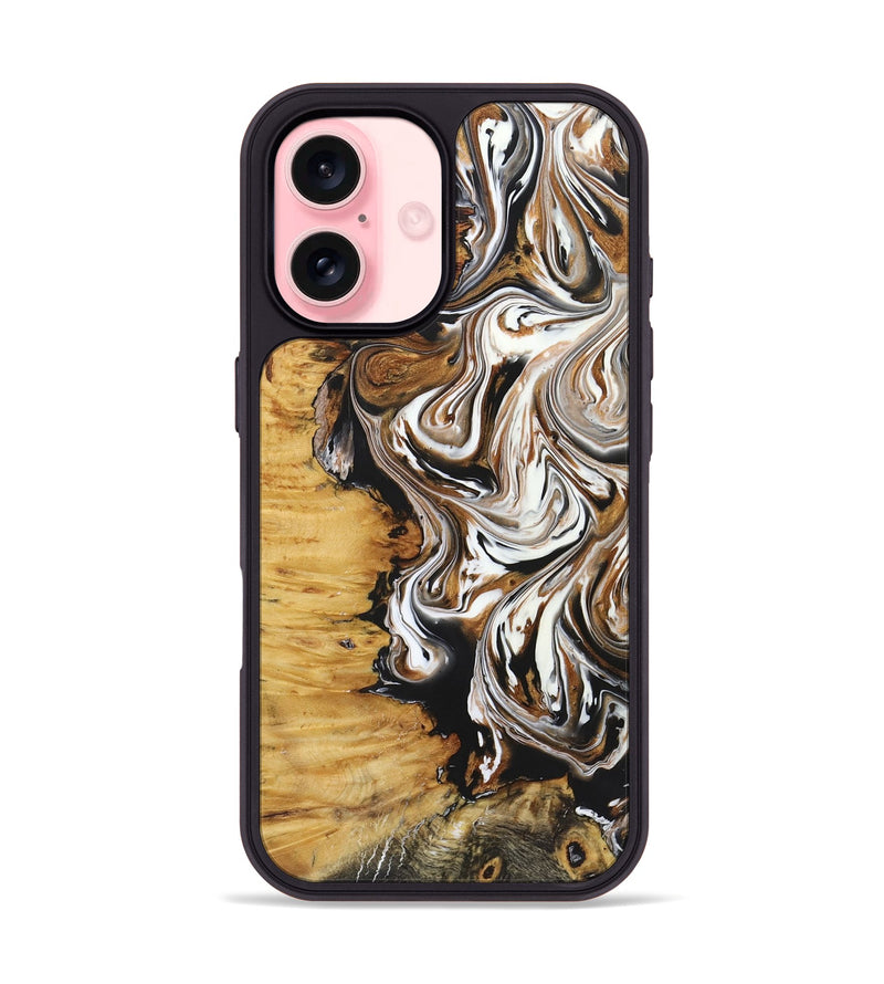 iPhone 16 Wood+Resin Phone Case - Linda (Black & White, 722208)