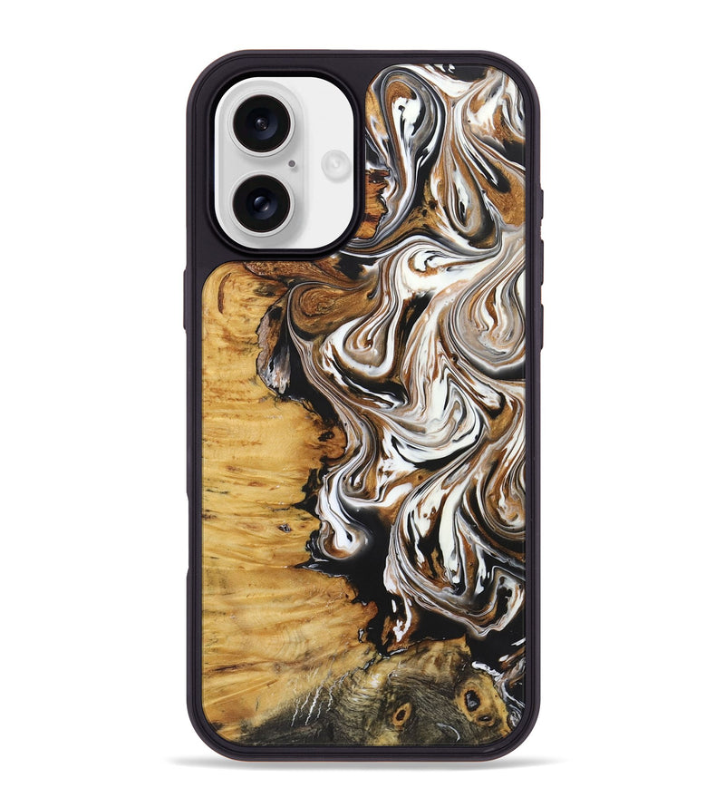 iPhone 16 Plus Wood+Resin Phone Case - Linda (Black & White, 722208)