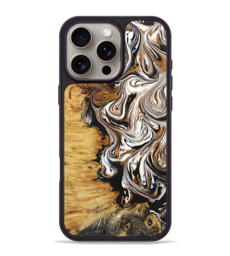 iPhone 16 Pro Max Wood+Resin Phone Case - Linda (Black & White, 722208)