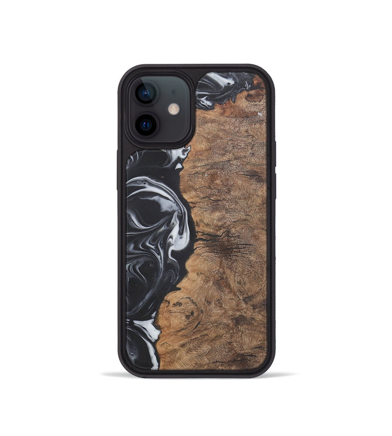 iPhone 12 mini Wood+Resin Phone Case - Phyllis (Black & White, 722209)