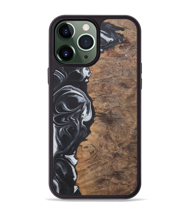 iPhone 13 Pro Max Wood+Resin Phone Case - Phyllis (Black & White, 722209)