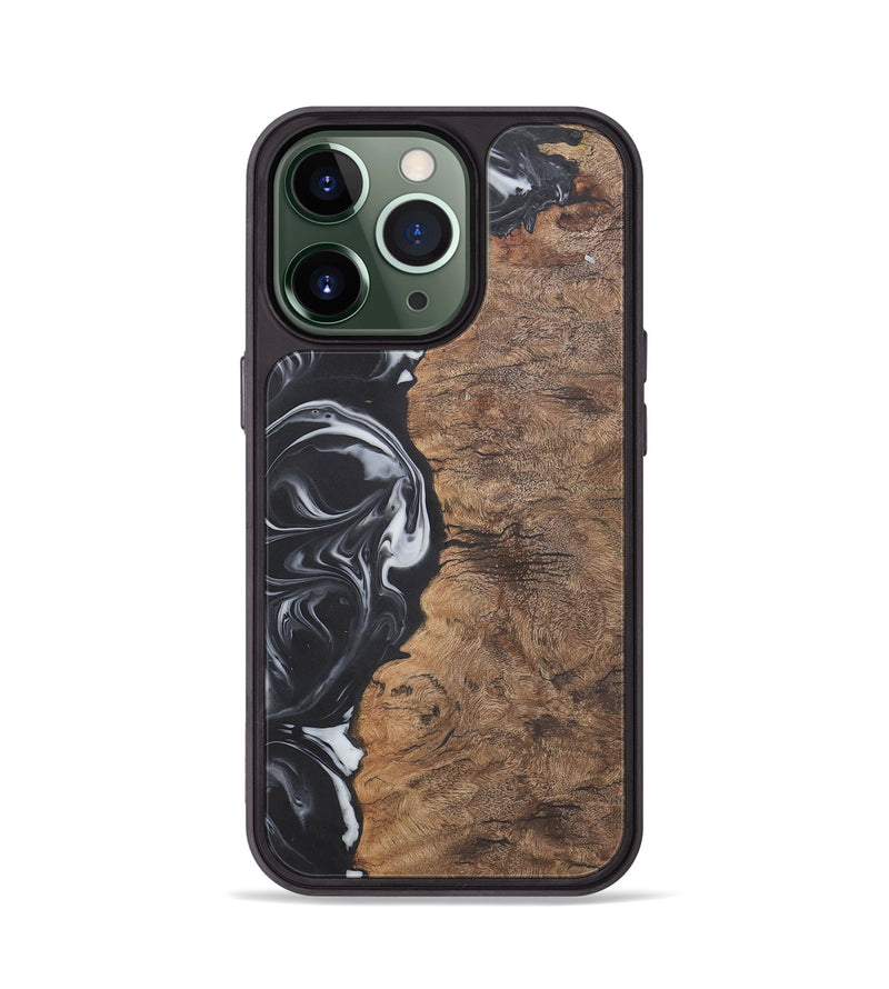 iPhone 13 Pro Wood+Resin Phone Case - Phyllis (Black & White, 722209)