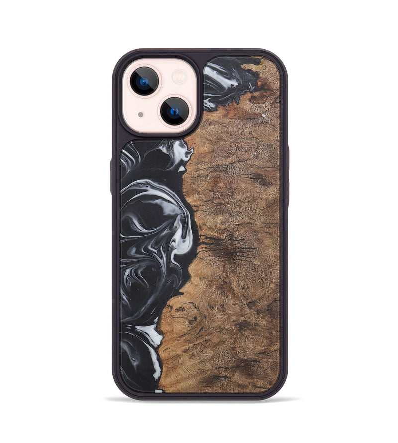 iPhone 14 Wood+Resin Phone Case - Phyllis (Black & White, 722209)