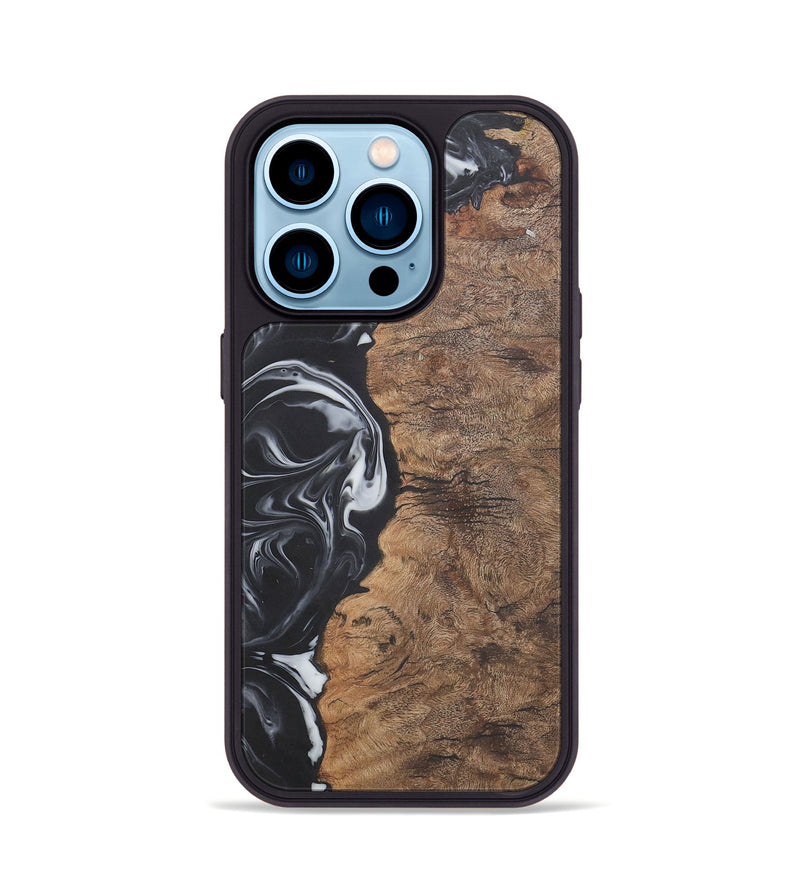 iPhone 14 Pro Wood+Resin Phone Case - Phyllis (Black & White, 722209)