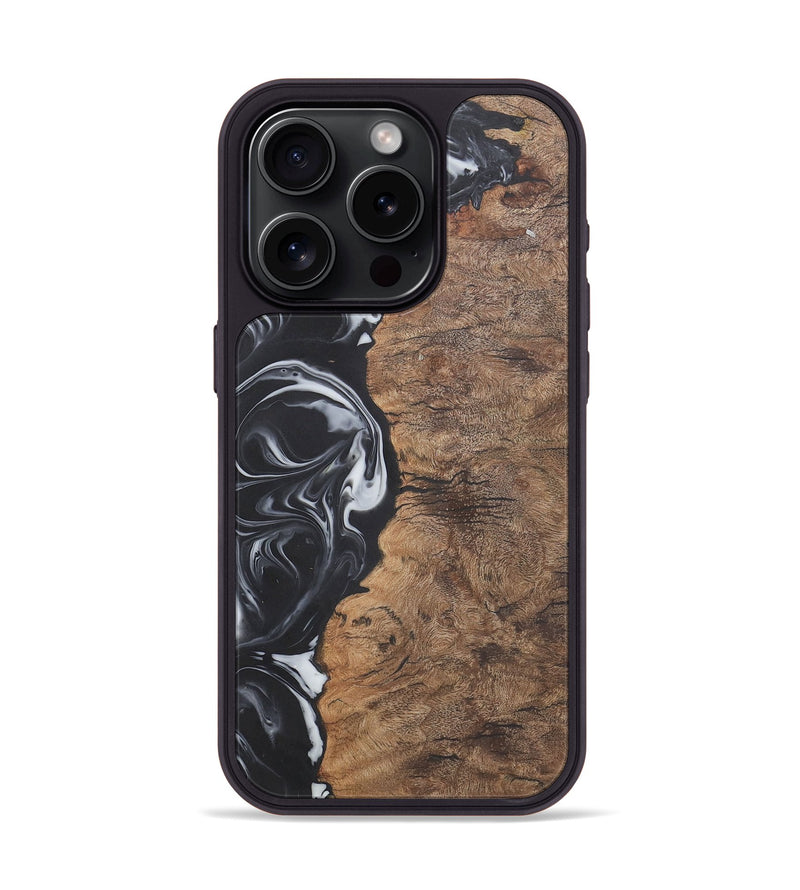 iPhone 15 Pro Wood+Resin Phone Case - Phyllis (Black & White, 722209)