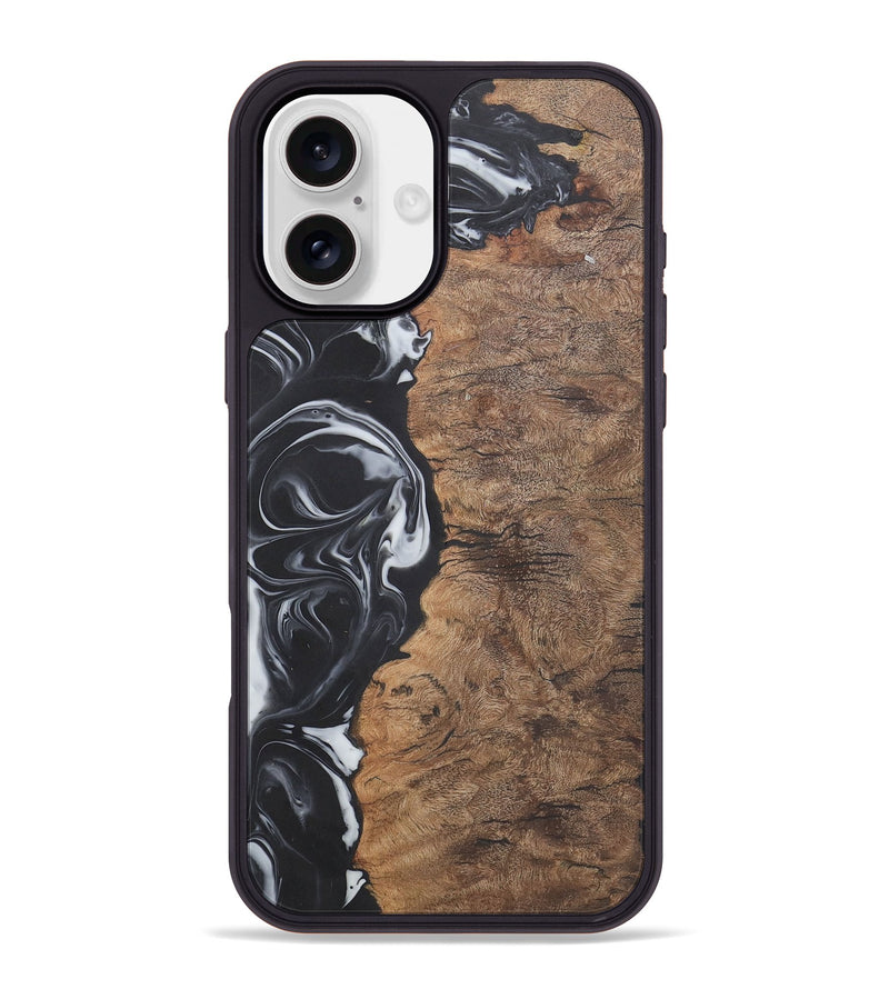 iPhone 16 Plus Wood+Resin Phone Case - Phyllis (Black & White, 722209)