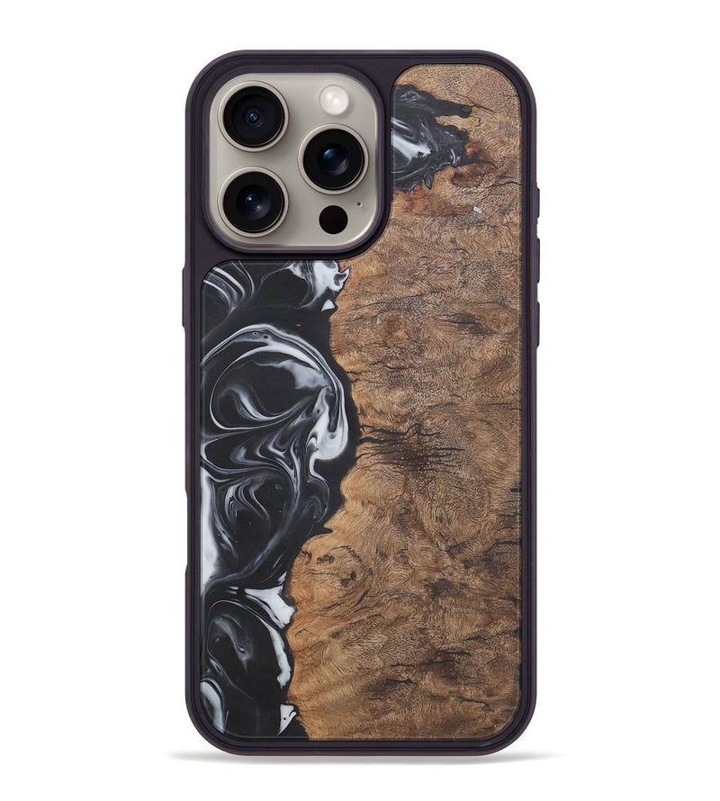 iPhone 16 Pro Max Wood+Resin Phone Case - Phyllis (Black & White, 722209)