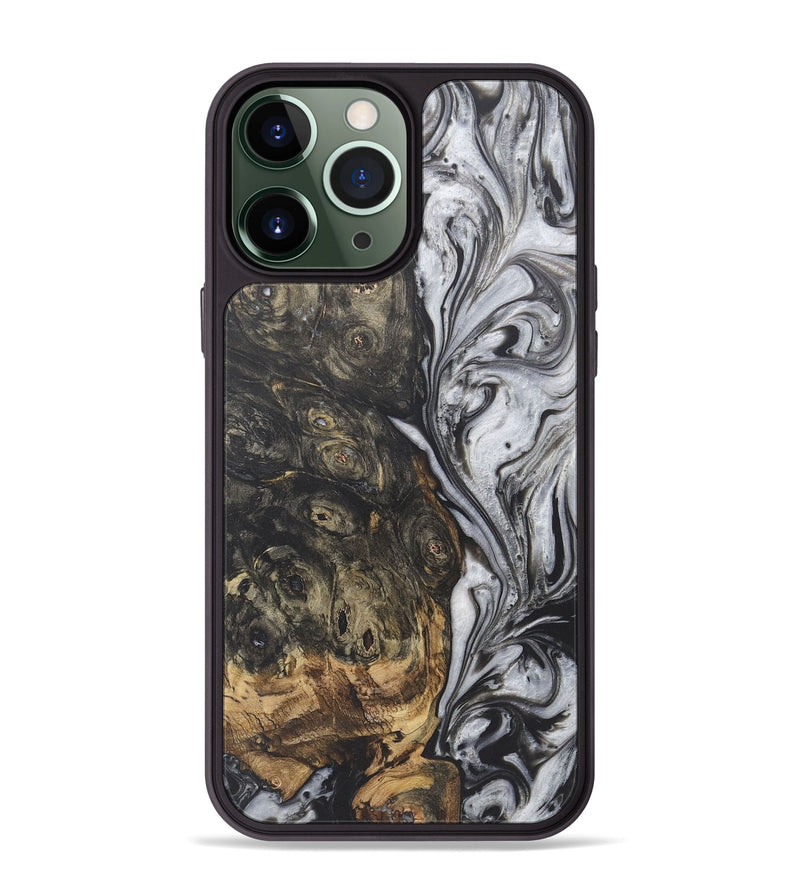 iPhone 13 Pro Max Wood+Resin Phone Case - Yasmin (Black & White, 722210)