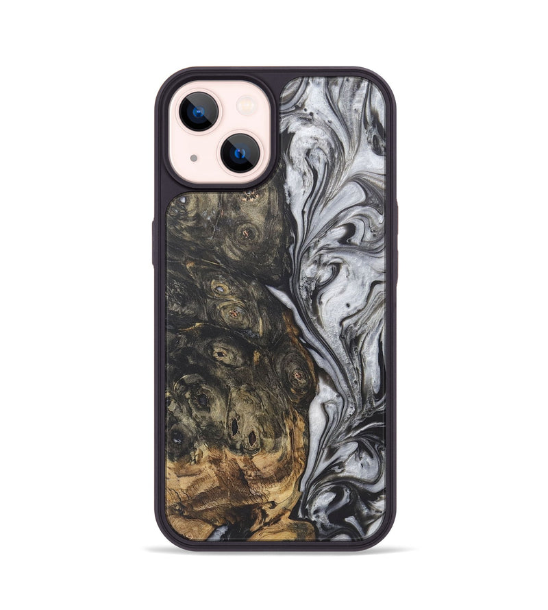 iPhone 14 Wood+Resin Phone Case - Yasmin (Black & White, 722210)