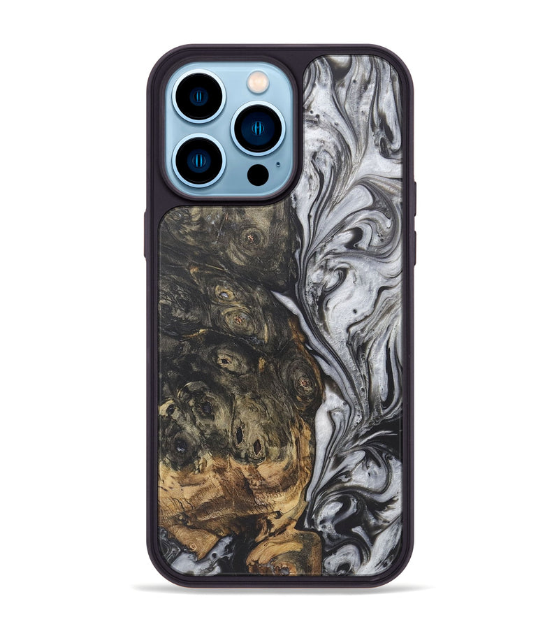 iPhone 14 Pro Max Wood+Resin Phone Case - Yasmin (Black & White, 722210)