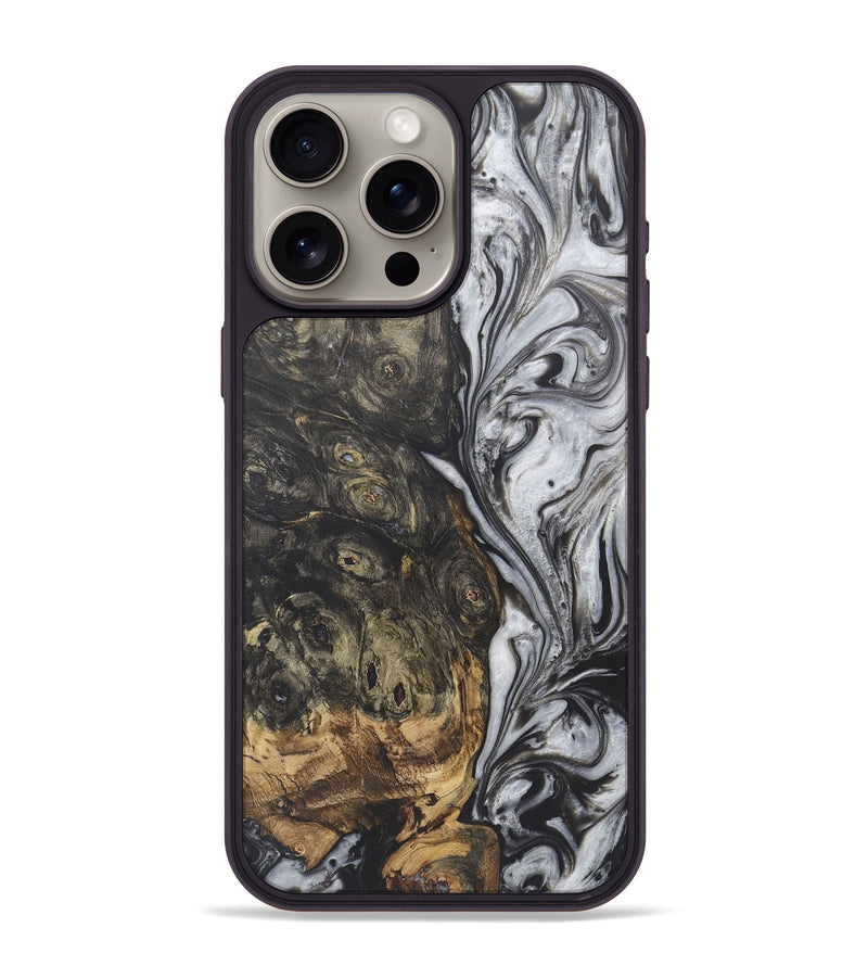 iPhone 15 Pro Max Wood+Resin Phone Case - Yasmin (Black & White, 722210)