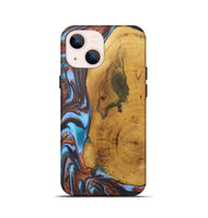 iPhone 13 mini Wood+Resin Live Edge Phone Case - Terrell (Teal & Gold, 722233)