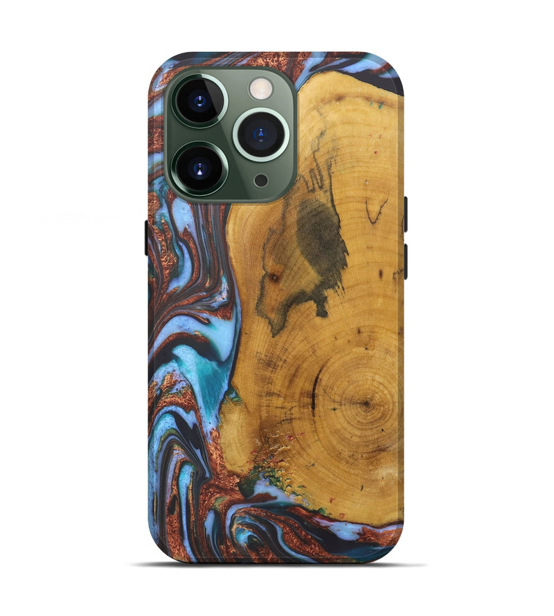 iPhone 13 Pro Wood+Resin Live Edge Phone Case - Terrell (Teal & Gold, 722233)