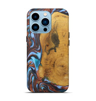 iPhone 14 Pro Wood+Resin Live Edge Phone Case - Terrell (Teal & Gold, 722233)