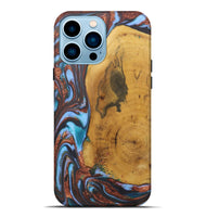 iPhone 14 Pro Max Wood+Resin Live Edge Phone Case - Terrell (Teal & Gold, 722233)