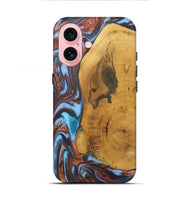 iPhone 16 Wood+Resin Live Edge Phone Case - Terrell (Teal & Gold, 722233)