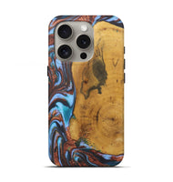 iPhone 16 Pro Wood+Resin Live Edge Phone Case - Terrell (Teal & Gold, 722233)