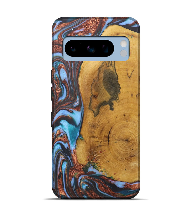 Pixel 8 Pro Wood+Resin Live Edge Phone Case - Terrell (Teal & Gold, 722233)