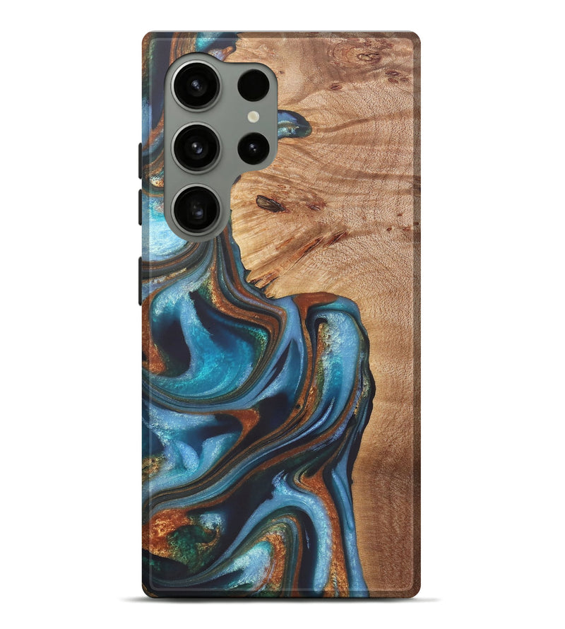 Galaxy S24 Ultra Wood+Resin Live Edge Phone Case - Gretchen (Teal & Gold, 722234)