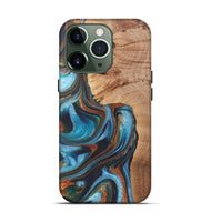 iPhone 13 Pro Wood+Resin Live Edge Phone Case - Gretchen (Teal & Gold, 722234)