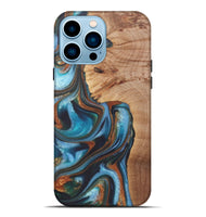 iPhone 14 Pro Max Wood+Resin Live Edge Phone Case - Gretchen (Teal & Gold, 722234)