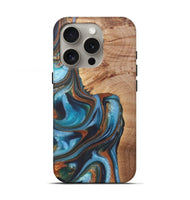 iPhone 16 Pro Wood+Resin Live Edge Phone Case - Gretchen (Teal & Gold, 722234)