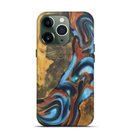 iPhone 13 Pro Wood+Resin Live Edge Phone Case - Ember (Teal & Gold, 722235)