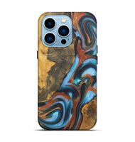 iPhone 14 Pro Wood+Resin Live Edge Phone Case - Ember (Teal & Gold, 722235)