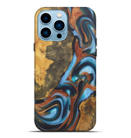 iPhone 14 Pro Max Wood+Resin Live Edge Phone Case - Ember (Teal & Gold, 722235)