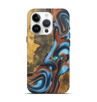 iPhone 15 Pro Wood+Resin Live Edge Phone Case - Ember (Teal & Gold, 722235)