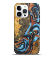 iPhone 15 Pro Max Wood+Resin Live Edge Phone Case - Ember (Teal & Gold, 722235)