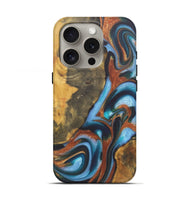 iPhone 16 Pro Wood+Resin Live Edge Phone Case - Ember (Teal & Gold, 722235)