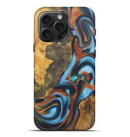 iPhone 16 Pro Max Wood+Resin Live Edge Phone Case - Ember (Teal & Gold, 722235)