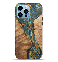 iPhone 14 Pro Max Wood+Resin Live Edge Phone Case - Tyrese (Teal & Gold, 722237)