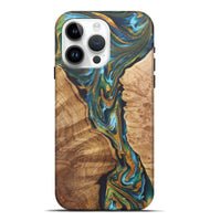 iPhone 15 Pro Max Wood+Resin Live Edge Phone Case - Tyrese (Teal & Gold, 722237)