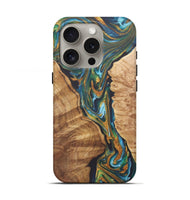 iPhone 16 Pro Wood+Resin Live Edge Phone Case - Tyrese (Teal & Gold, 722237)