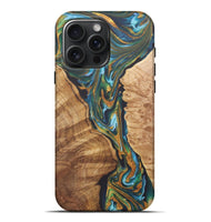 iPhone 16 Pro Max Wood+Resin Live Edge Phone Case - Tyrese (Teal & Gold, 722237)