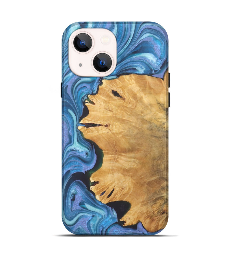 iPhone 14 Wood+Resin Live Edge Phone Case - Brittani (Blue, 722238)