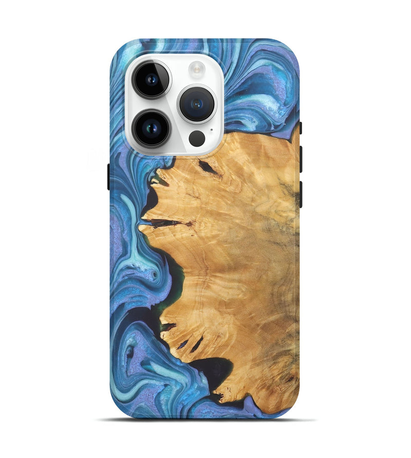 iPhone 15 Pro Wood+Resin Live Edge Phone Case - Brittani (Blue, 722238)