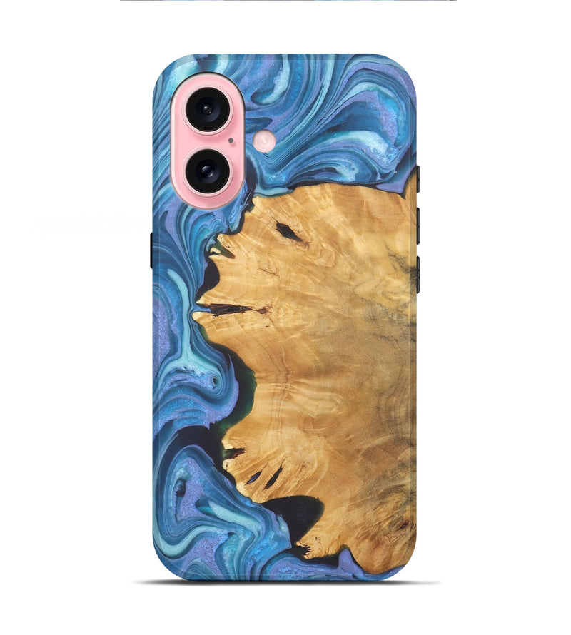 iPhone 16 Wood+Resin Live Edge Phone Case - Brittani (Blue, 722238)