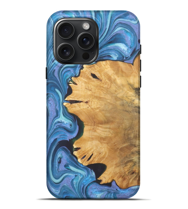 iPhone 16 Pro Max Wood+Resin Live Edge Phone Case - Brittani (Blue, 722238)