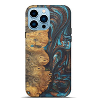 iPhone 14 Pro Max Wood+Resin Live Edge Phone Case - Kailani (Teal & Gold, 722239)