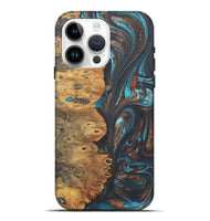 iPhone 15 Pro Max Wood+Resin Live Edge Phone Case - Kailani (Teal & Gold, 722239)