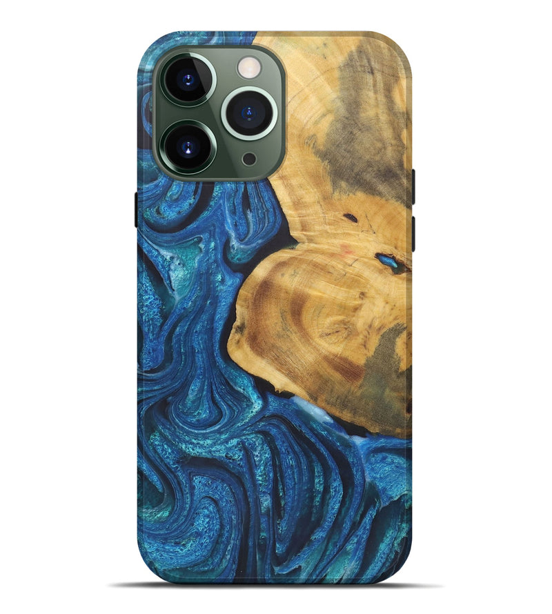 iPhone 13 Pro Max Wood+Resin Live Edge Phone Case - Woodrow (Blue, 722240)