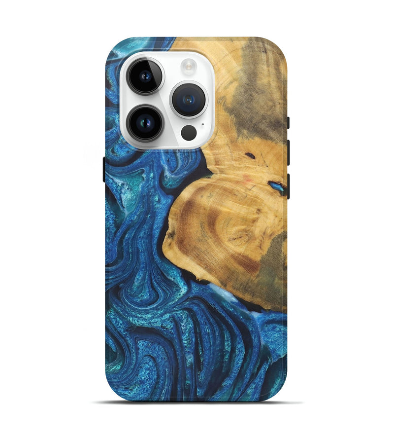 iPhone 15 Pro Wood+Resin Live Edge Phone Case - Woodrow (Blue, 722240)