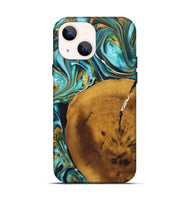 iPhone 13 Wood+Resin Live Edge Phone Case - Gregory (Teal & Gold, 722242)