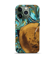 iPhone 13 Pro Wood+Resin Live Edge Phone Case - Gregory (Teal & Gold, 722242)